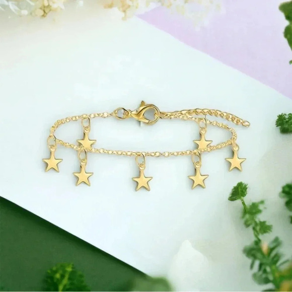 Gold Star Charm Anklet Bracelet - Picture 4 of 5